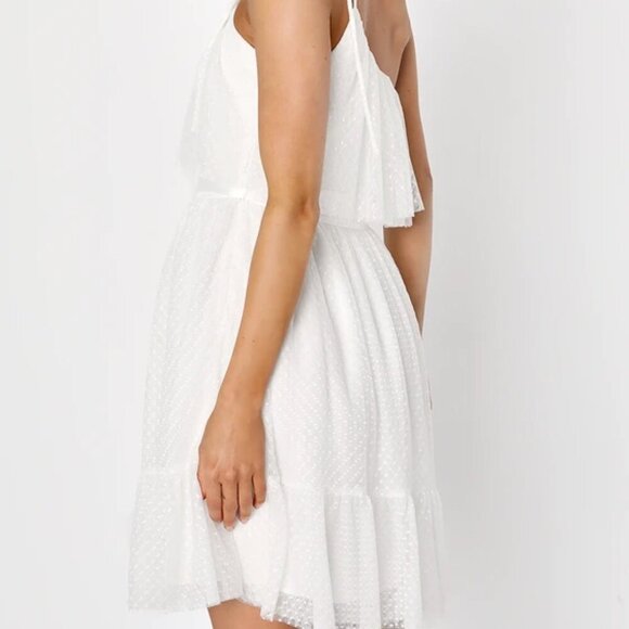NWT Lulus Adorable Event White Mesh One-Shoulder Swiss Dot Mini Dress - Picture 3 of 4